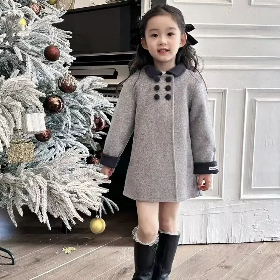 

Зимнее длинное модное хлопковое пальто для девочек, утепленное серое однобортное пальто принцессы в корейском стиле для маленьких детей, детская теплая куртка