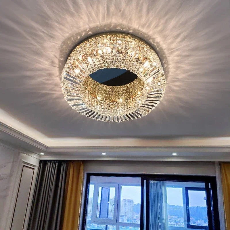 Modern K9 Crystal Chandelier Gold Round Nordic Led Ceiling Lights Crystal Hanging Lamp for Kitchen Bedroom Lustre Ceiling Lamp