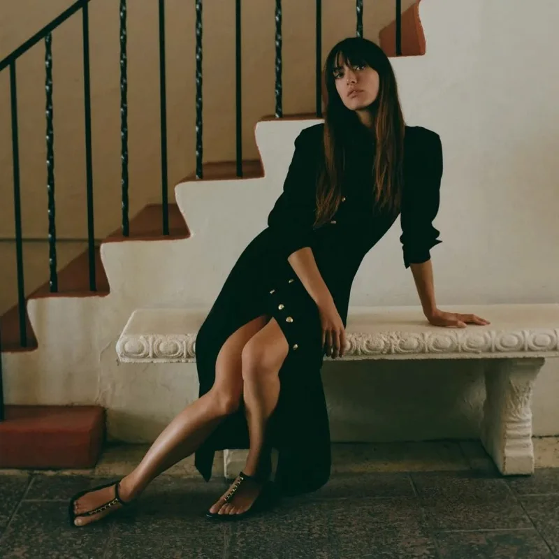 European American Fashionable Single-row Metal Buckle Exquisite Embellishment with Tooling Pocket Belt Slim Design Shirt Dress