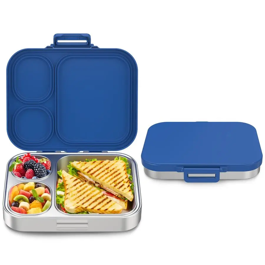 

Steel Bento Box Kids, Leak Proof Metal Bento Lunch Box,3 Compartments 304 Stainless Steel Bento Lunch Containers for School and