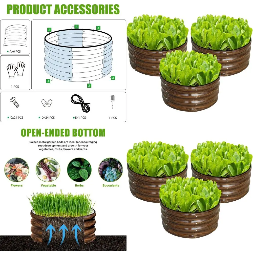 

Набор из 3 круглых оцинкованных садовых кроватей размером 2x2x1 футов, металлический горшок для выращивания растений и овощей, коричневый