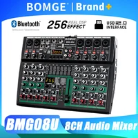 Mezclador de Audio BOMGE 256DSP de 4, 6 y 8 Canales, Mezclador de Sonido Bluetooth para DJ, Compatible con Entrada USB, MP3, BT y Computadora para Grabación y Transmisión en Estudio