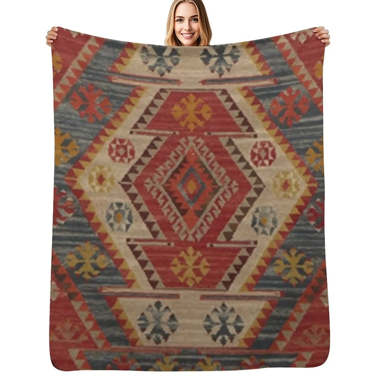 

Antique Turkish Kilim Rug Print Throw Blanket Moving decorative Giant Sofa For Baby Blankets
