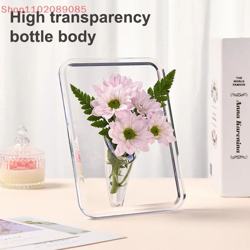 

Acrylic Photo Frame Vase Modern Art Floral Flower Vase Desktop Plant Holder For Office Home Gift Wedding Table Centerp Decor