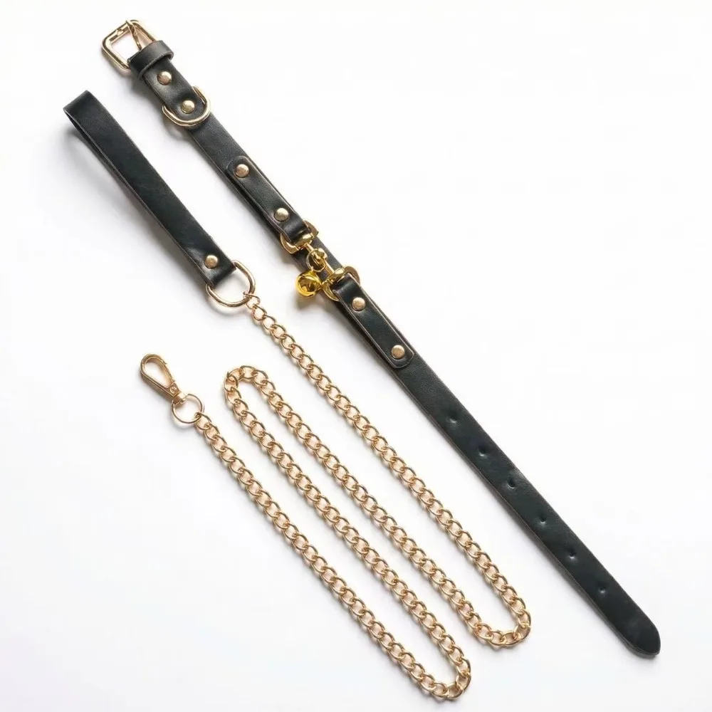Jingle Bell Goth Punk Choker Necklace with Chain Bell PU Leather BDSM Collar for Women Men E-girl Harajuku Style Kinky Jewelry