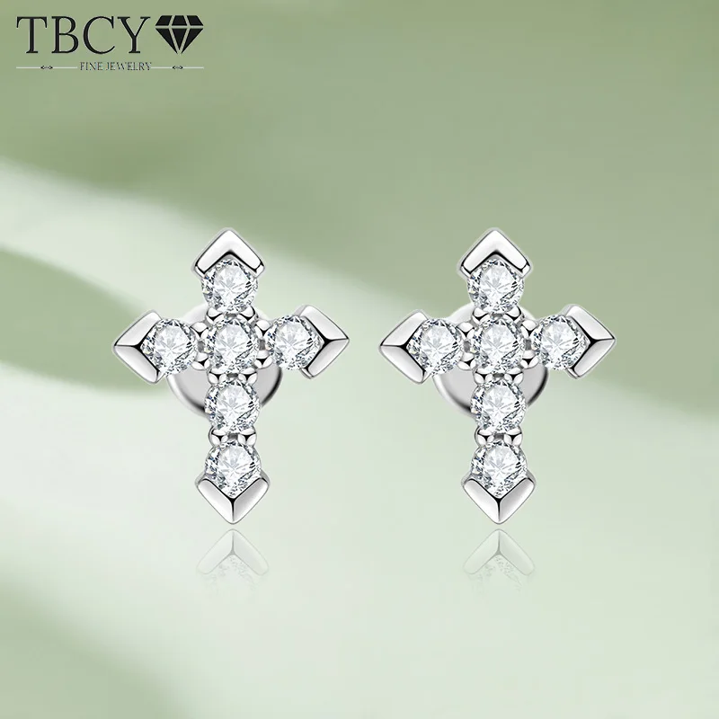 

TBCYD 0.7cttw D Color Moissanite Cross Stud Earrings For Women S925 Silver 18K White Gold Plated Ear Studs Religious Jewelry