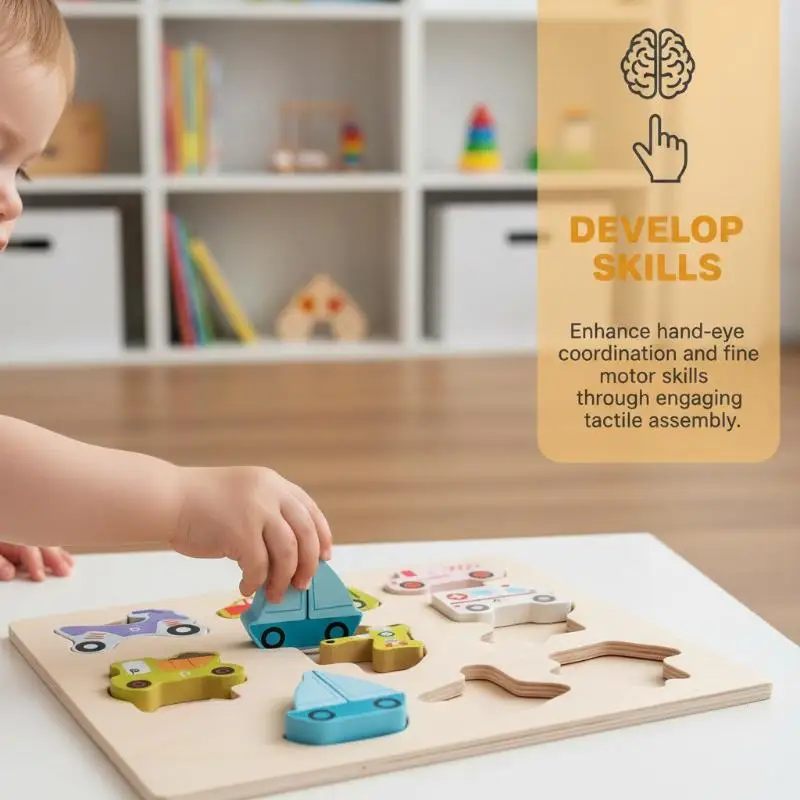 Montessori Animal Farm Wooden Puzzle 3D Traffic Toy for Children Early Learning Educational Home Gift