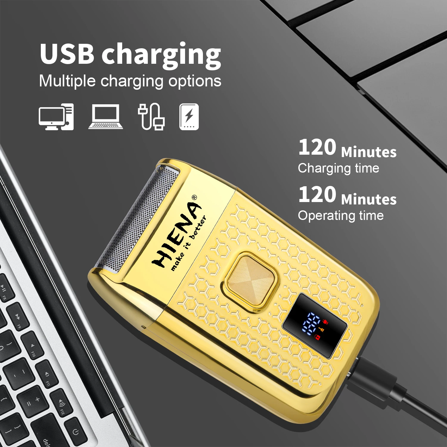 HIENA Electric Shaver Professional USB Rechargeable Men's Electric Shaver Leather Shell Waterproof Beard Trimmer Shaver