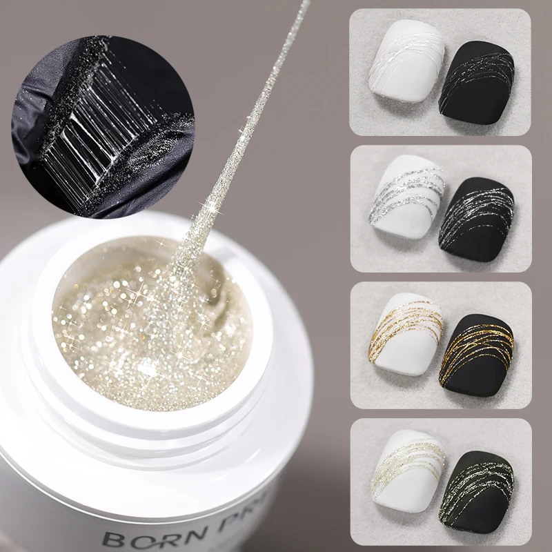 BORN PRETTY 5 ml Sparkly Silver Spider Nail Gel Polish Black White Wire Painting UV Gel Nail Supplies Vernis Nail Art Varnish