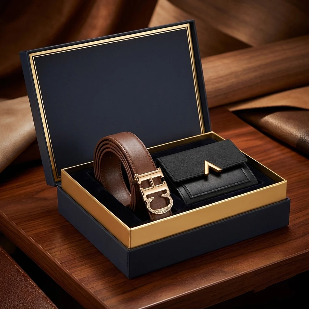 2PCS New High Quality Women's Belt Wallet Set Fashion Women's Dress Jeans Belt Simple Women's Birthday Party Gifts