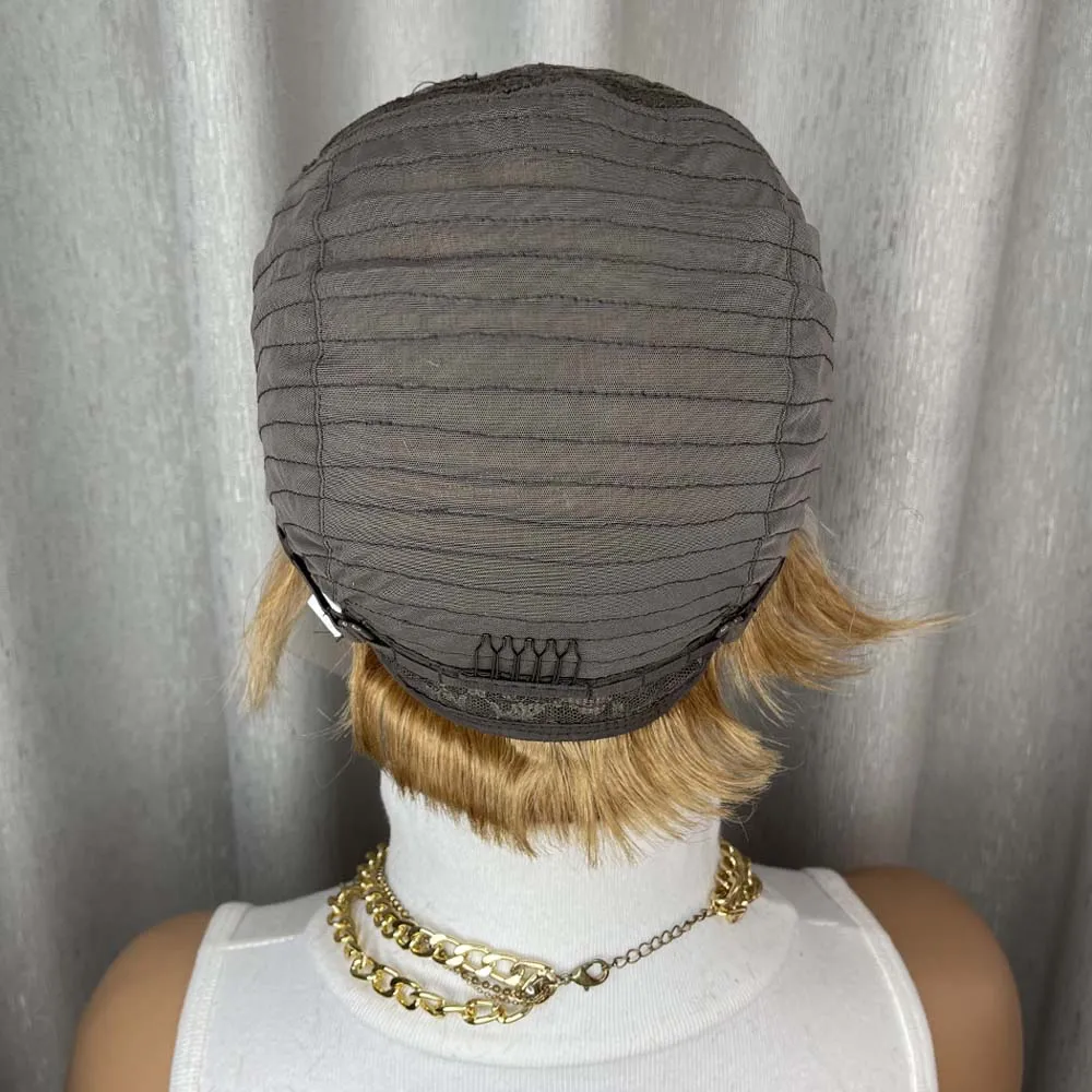 T-اللون عابث قطع الدانتيل شعر مستعار أمامي شعر الإنسان قصير مستقيم الذهبي بوب 13x1 T-جزء الدانتيل الباروكات الأمامية للنساء السود #6