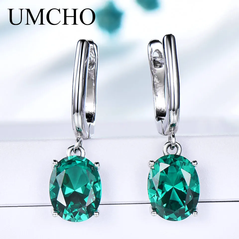 

UMCHO Genuine 925 Sterling Silver Clip Earrings for Women Emerald Gemstone Romantic Wedding Engagement Gift Fine Jewelry