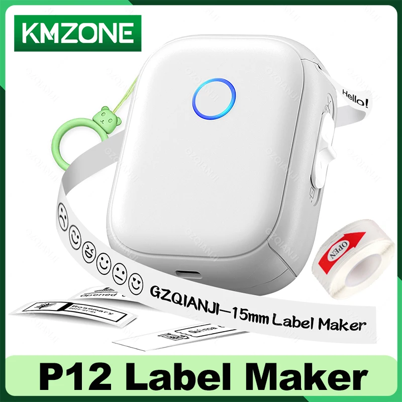 Portable P12 Label Maker USB Bluetooth Continuous Self-adhesive Sticker Mini 15mm Printing Thermal Printer Home Office Use