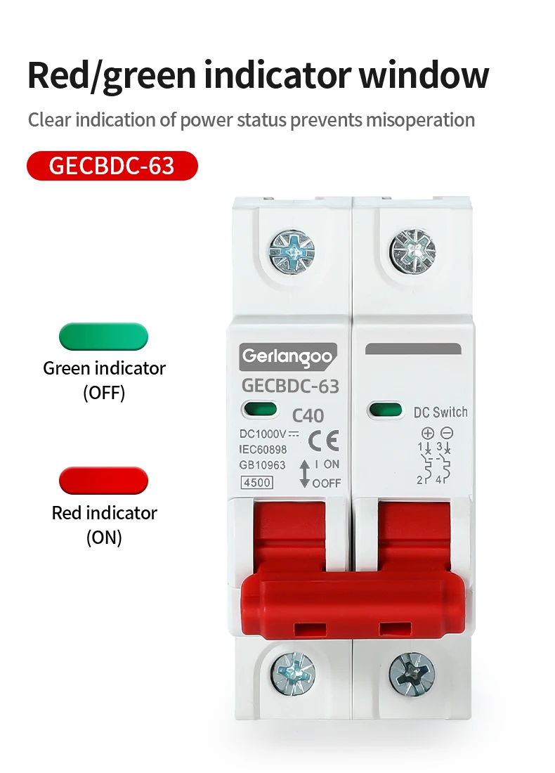 2P DC 1000V MCB Solar-Miniatur-Leistungsschalter Überlastschutzschalter 6A 10A 16A 20A 25A 32A 40A 50A 63A DC1000V Photovoltaik P – Detail 2