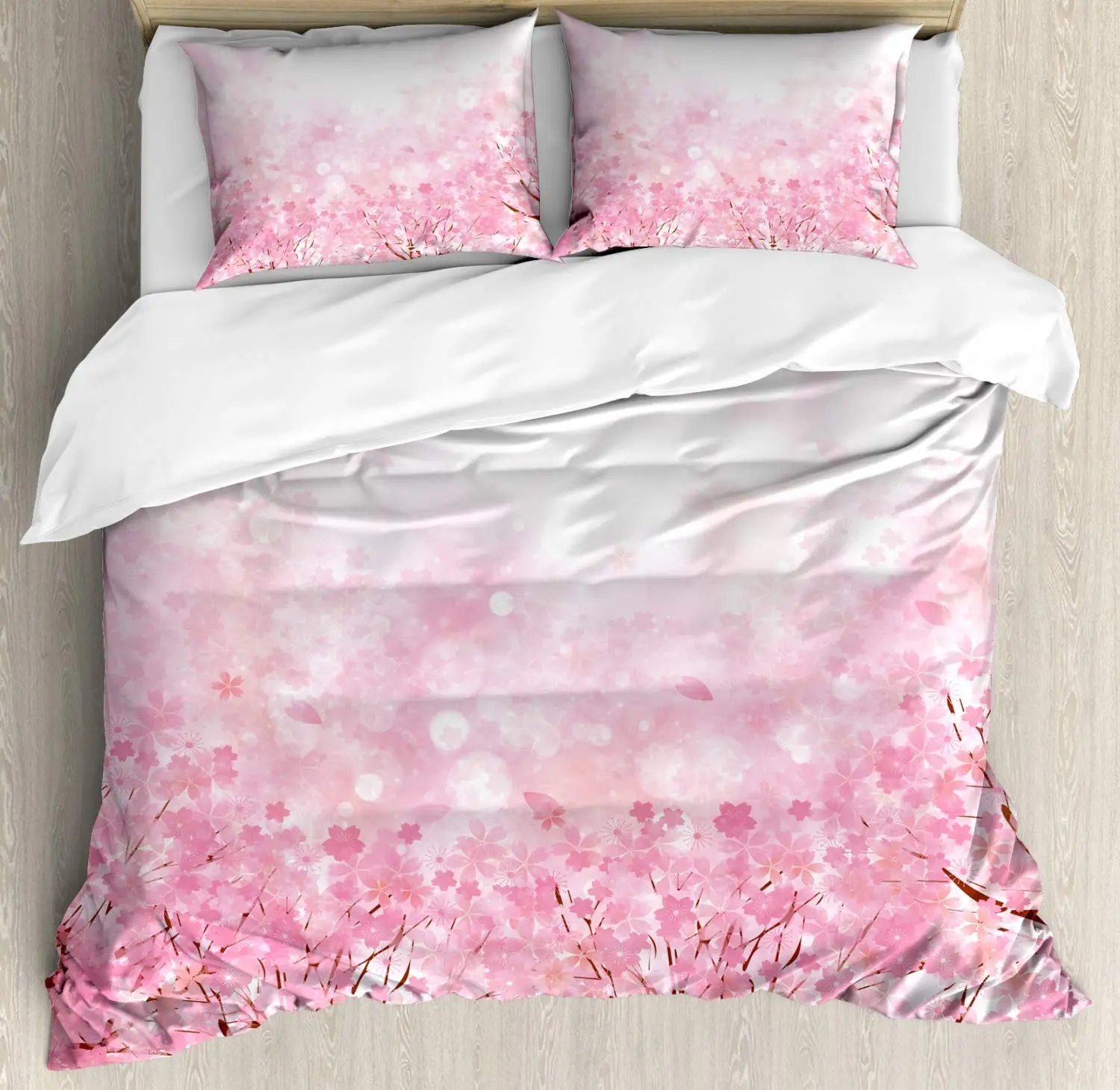 

Japanese Duvet Cover Set, Sakura Tree Flowers Cherry Blossoms Spring Theme Art, Decor 3 Piece Bedding Set with 2 Pillow Shams