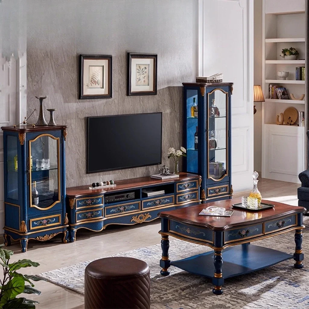 HHPainted Solid Wood TV Cabinet Coffee Table Wine Cabinet Dining Side Cabinet Sofa Table Matching