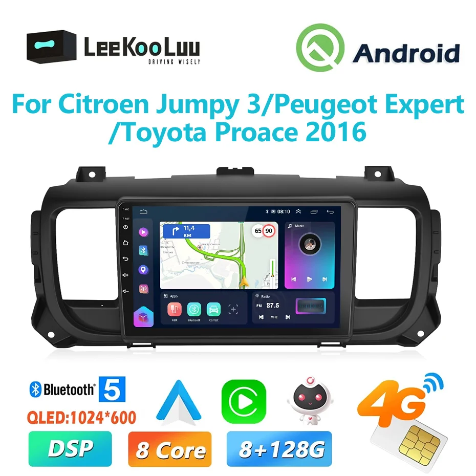 LeeKooLuu 2 Din Android Car Radio GPS Wifi 4G Wireless Carplay Player For Citroen Jumpy 3/Peugeot Expert/Toyota Proace 2016