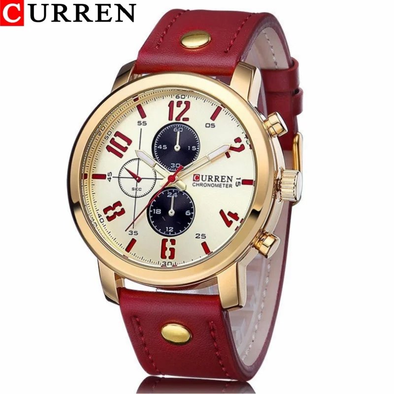 CURREN 8164 Orologio al quarzo da uomo arancione nero moda unico cinturino in pelle cool orologio da polso per cronografo regalo maschile non disponibile