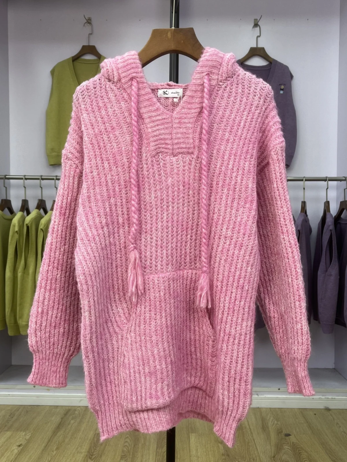 

Cozy Hooded Knitwear Dstring Soft Autumn Spring Casual Korean College Sle Top Women's Faion Commute Sle Long Sve