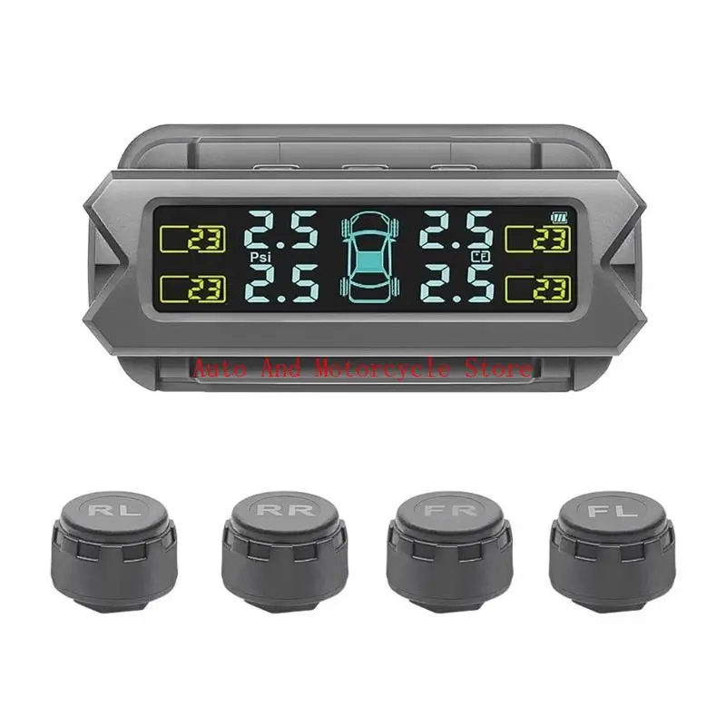 

Weatherproof Solar Tire Pressure Monitoring with Clear LCD Screen For Family Car
