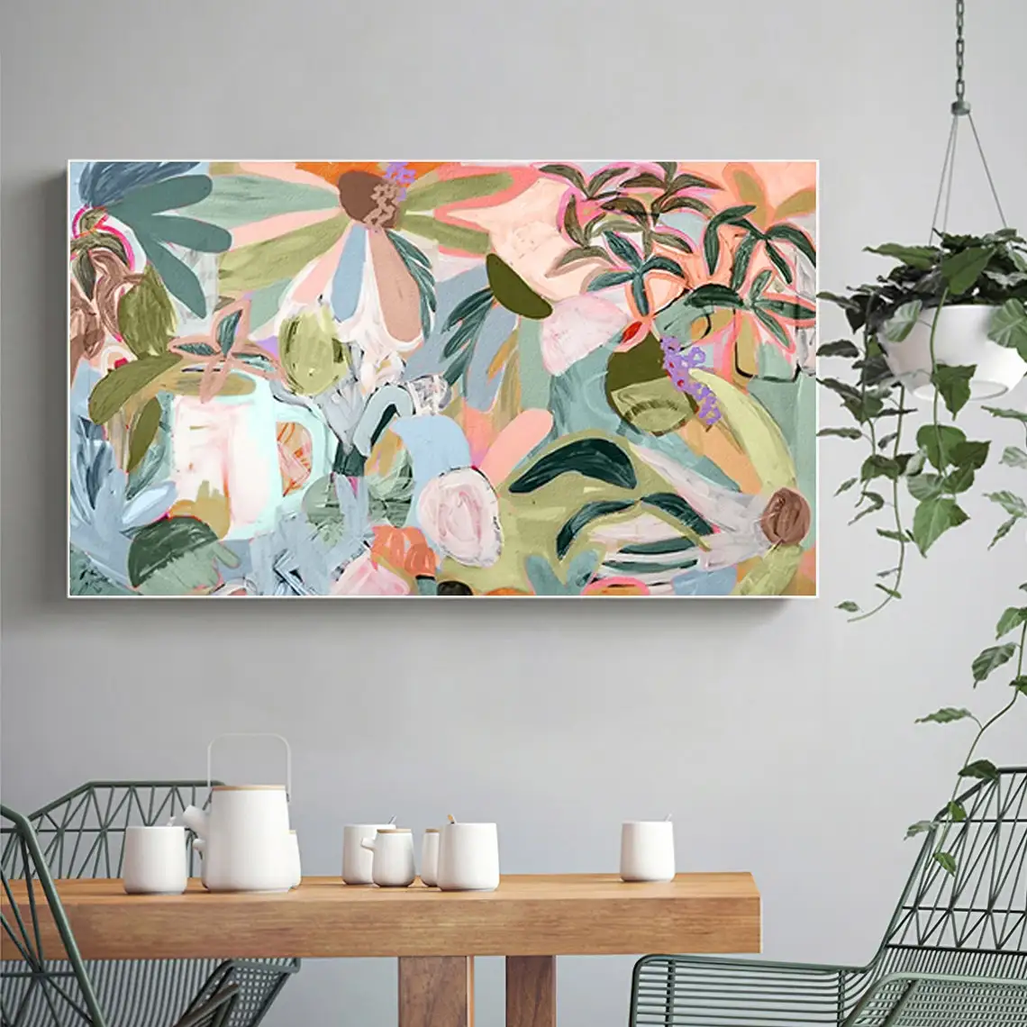 Large 3D Abstract Paintings On Canvas Textured Wall Art Red Pink Floral Hand-painted Colorful Original Wall Decor