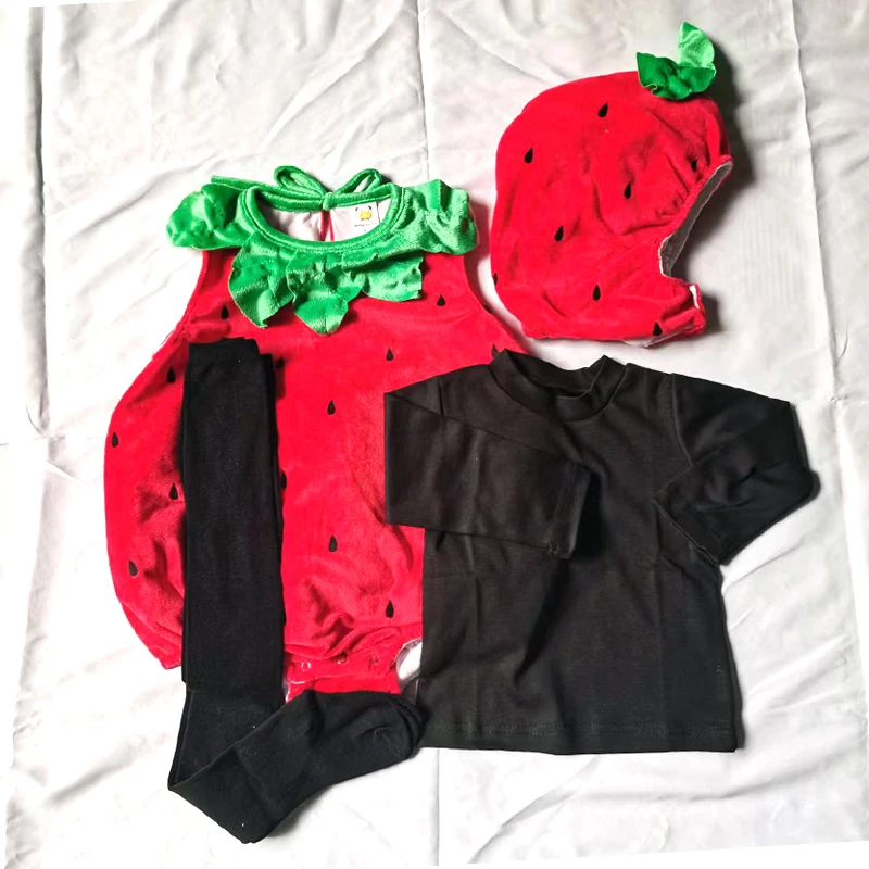 2024 Baby Boy Girl Clothes Cartoon Strawberry Fruit Halloween Cosplay Costume Newborn Outfit Christmas Infant Clothing Set 4PCS