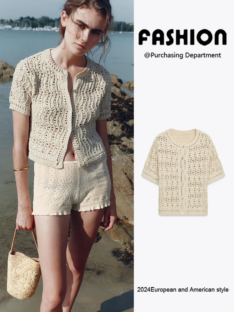 New Summer Women's Knitted Hollow out round Ne ort Sve Capispalla Casual Versatile Vestibilità comoda Colore Pendolarismo...
