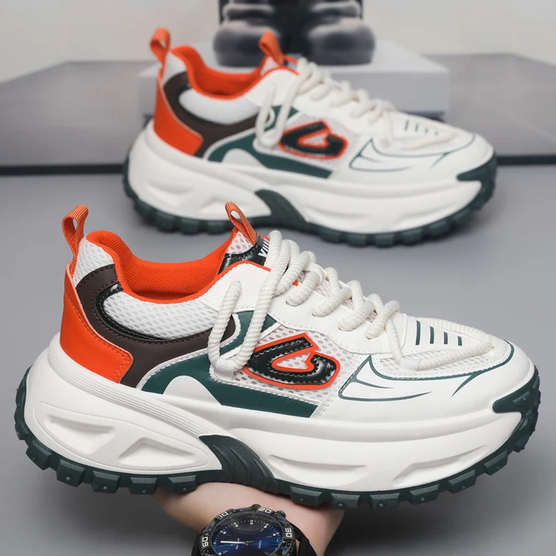 

Mesh Thick Sole Breathable Running Sneakers 2025 Autumn New Male Casual Shoes Fashion Comfortable Non-slip Outsole Mens Footwear