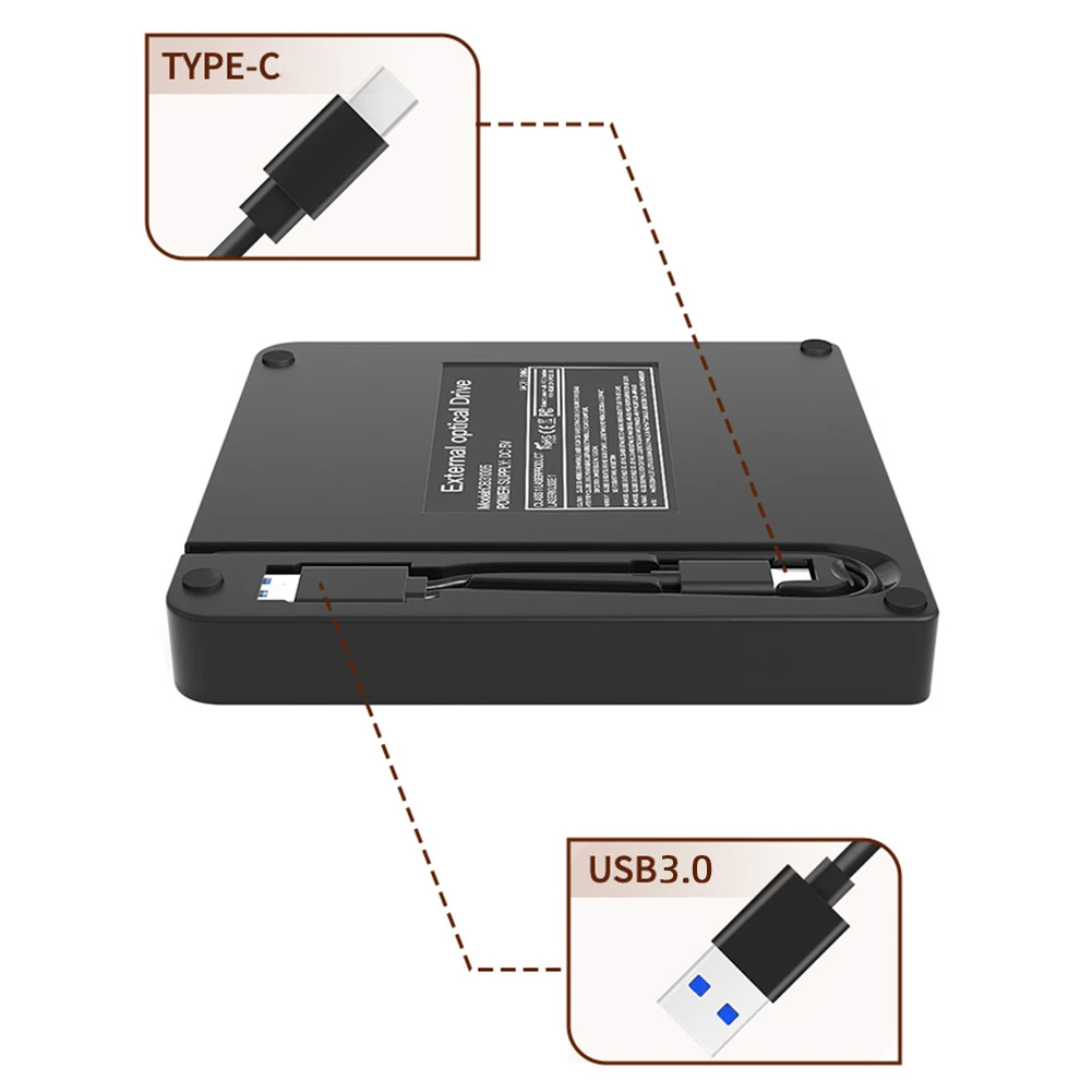 DVD RW CD Writer Drive USB 3.0 & Type-C Drive Burner Recorder for Mac/Linux Windows 7/8/10/11 Laptop PC