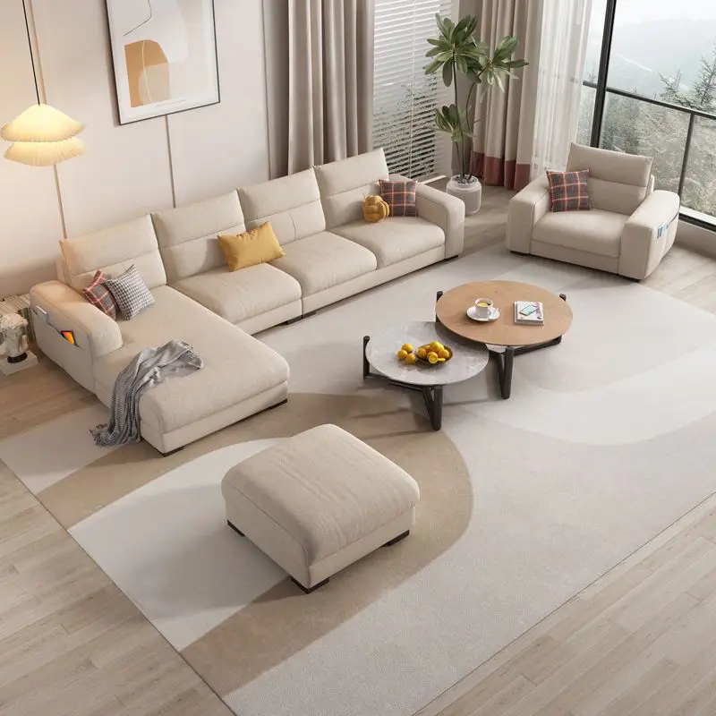 Hot Sales Modern Luxury Living Room Furniture Fabric Sofa with Movable Backrest Velvet  Cotton and Linen Fabric Modular Sofa