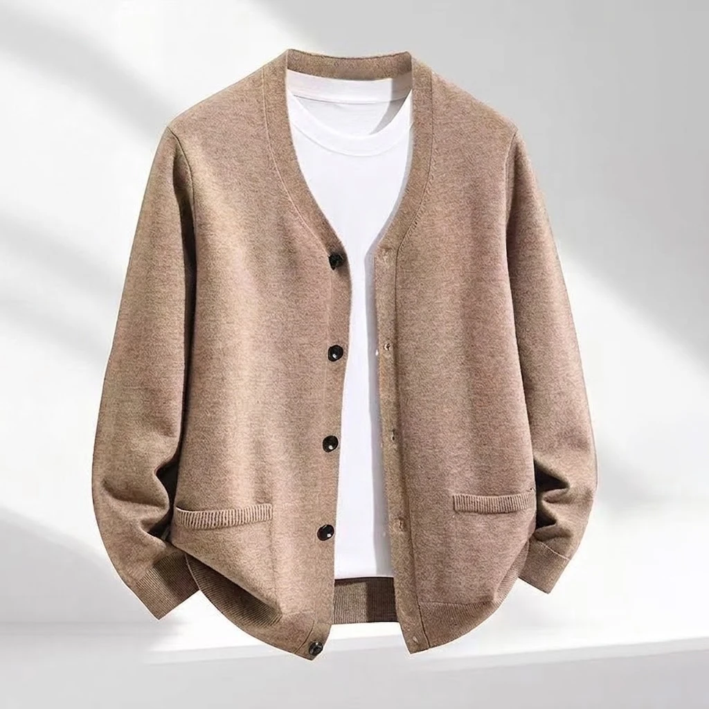 Men's V-Neck Knit Cardigan Sweater Casual Button Down Long Sleeve Warm Coat Jacket Loose Fit Winter Sweatshirts with Pockets