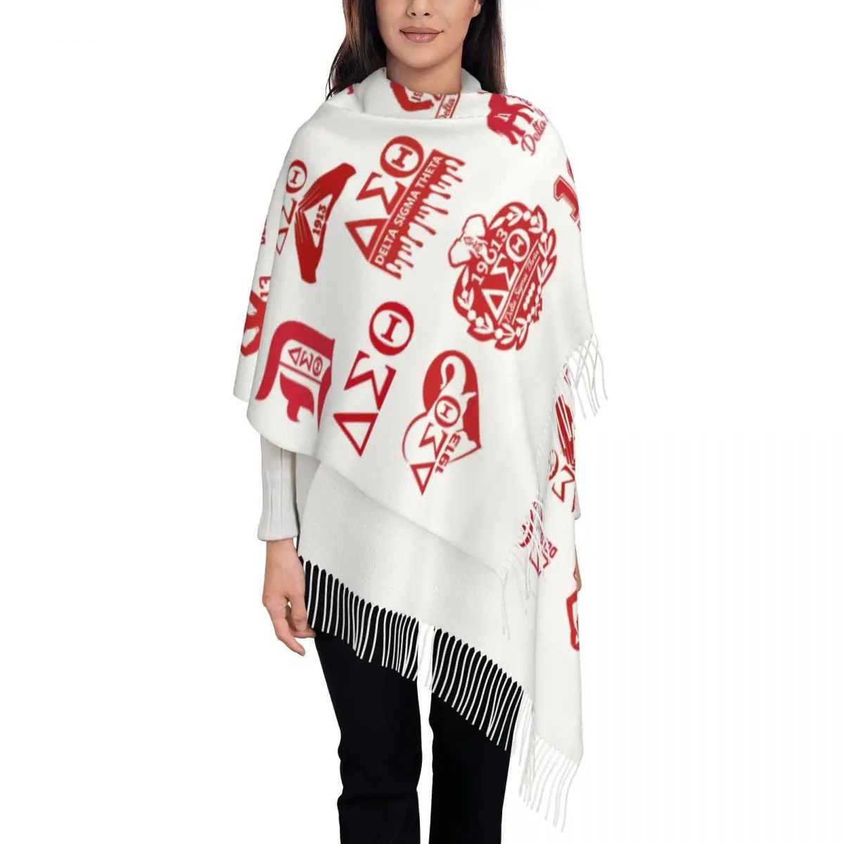 

Стильный шарф с кисточками Delta Sigmas Theta, женские зимние теплые шали, женские шарфы