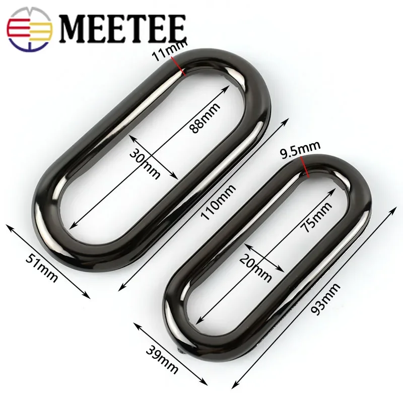 Meetee 2/4Pcs ID75mm/ID88mm Oval Rings Metal Handle Hook Bag Handles Bags Eyelet Frame Kiss Clasp Clutch Buckle DIY Accessories