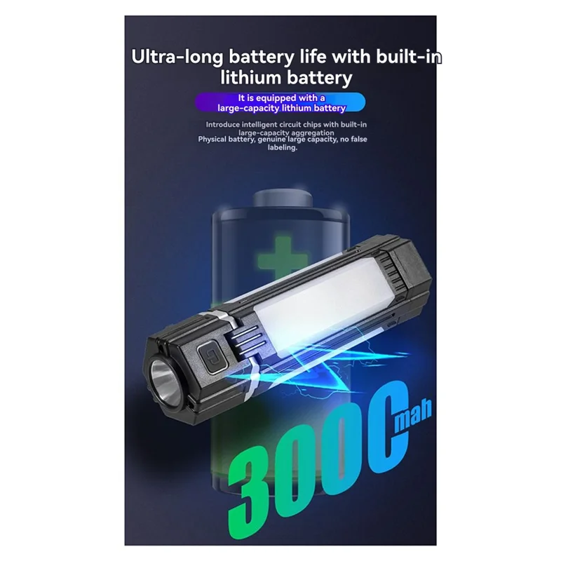 【تصقيد الأخير!】3000MAH USB مصباح يدوي محمول قابل لإعادة الشحن ضوء العمل ضوء التخييم قابل للتعديل إصلاح ضوء تحذير الضوء