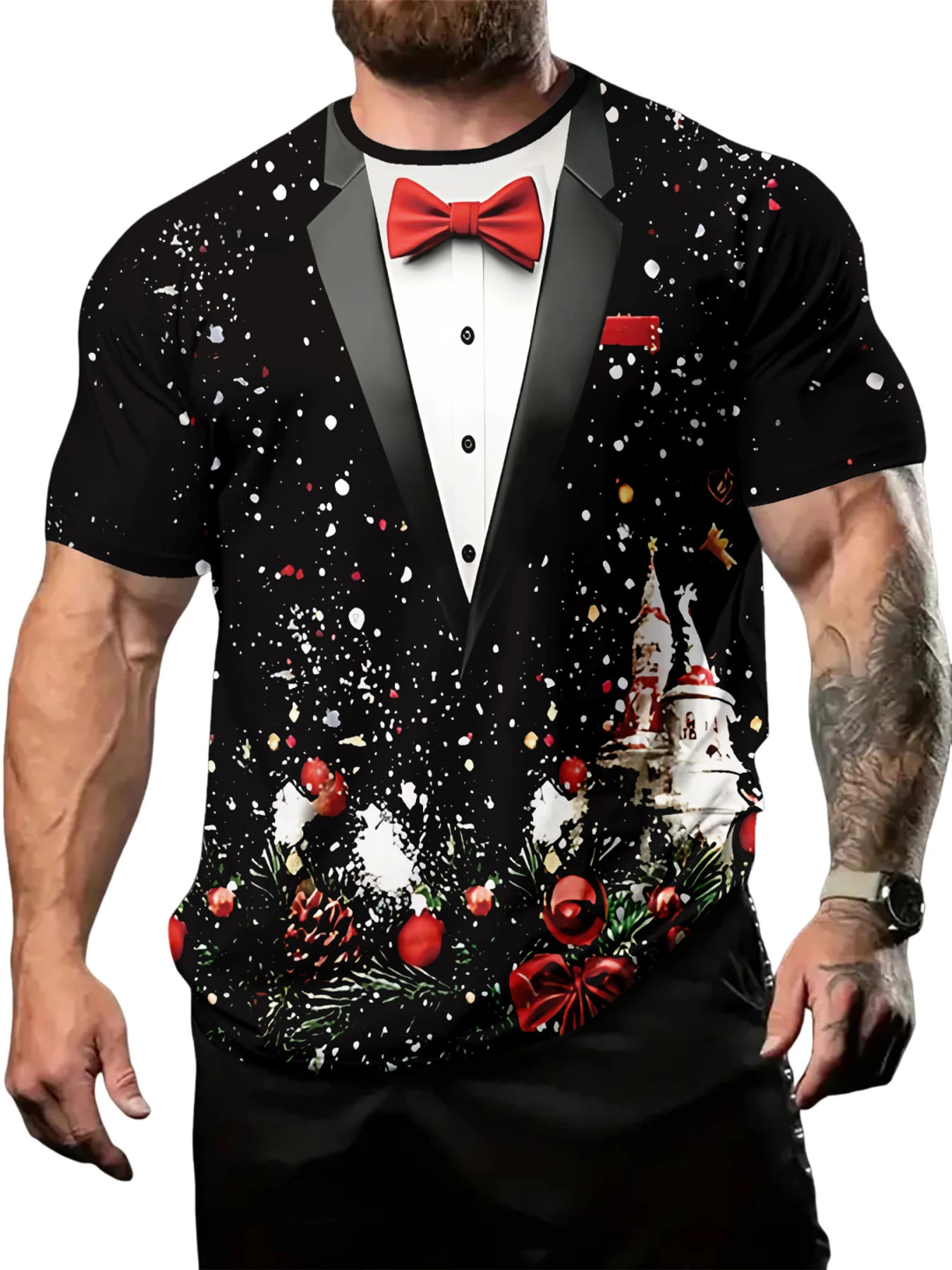 

Men's Christmas Graphic Print Short Sleeve Crew Neck T-Shirt - Soft, Breathable, Lightweight, Relaxed Fit Tee For Travel, Hiking