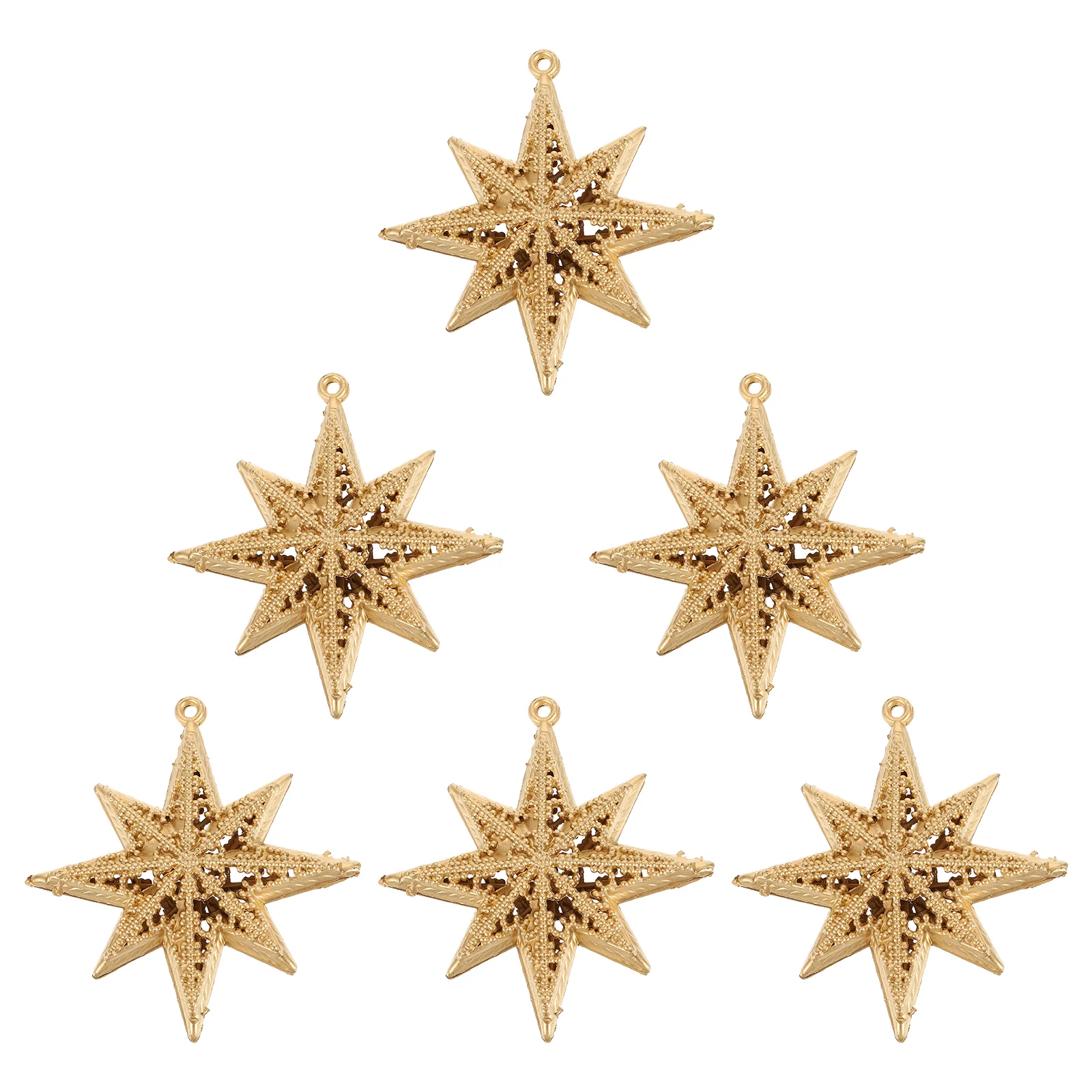 6 Pcs Christmas Tree Decorations Star Pendant Ornament Adornment Xmas Plastic Eight-pointed Golden Stereo