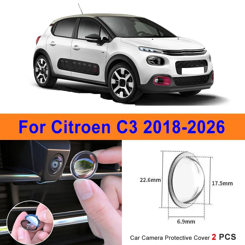 

360 Reverse Image Car Camera Cover Anti-Scratch PC Lens Protector Stickers For Citroen C3 2018-2026 2Pcs