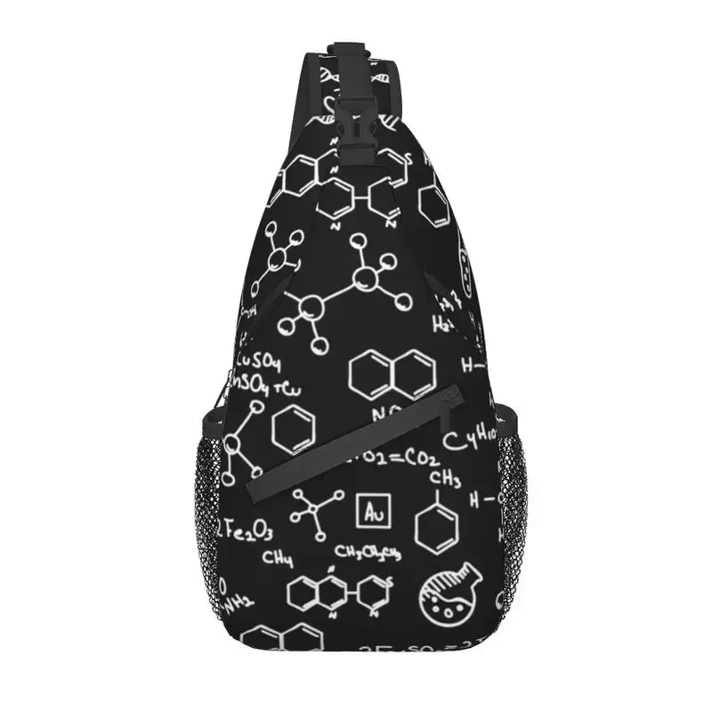 Bolsa de peito com estampa de química científica, mochila personalizada de ombro com tecnologia de laboratório químico para homens, mochila de viagem