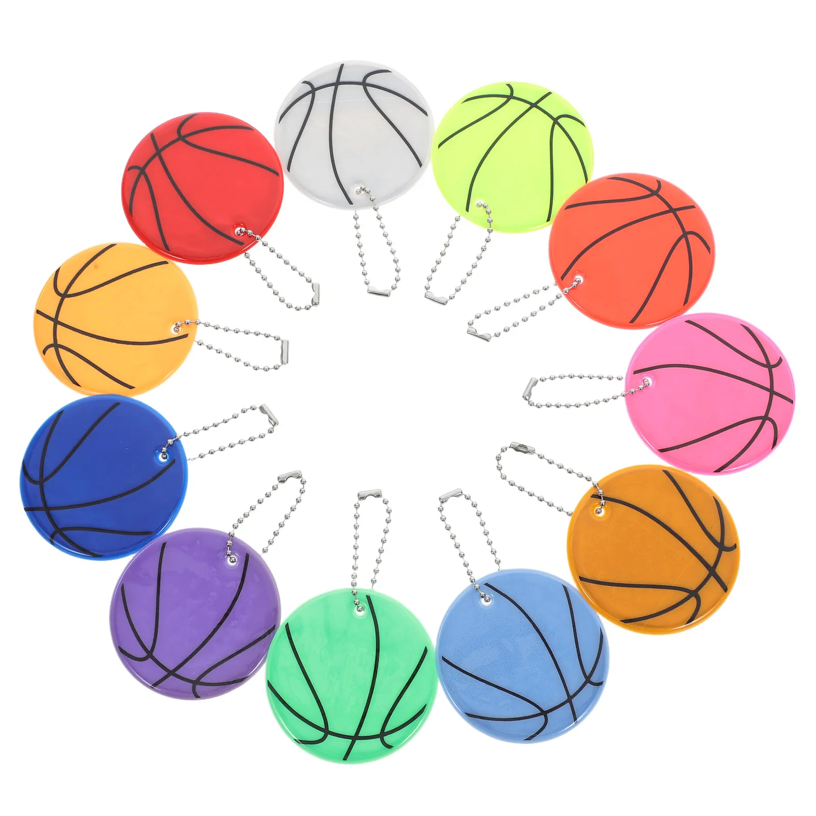 11Pcs Basketball Reflective Pendant Safety Keychain Fluorescent Backpack Sport Bag Charm Traffic Reflector Reflective Keychain