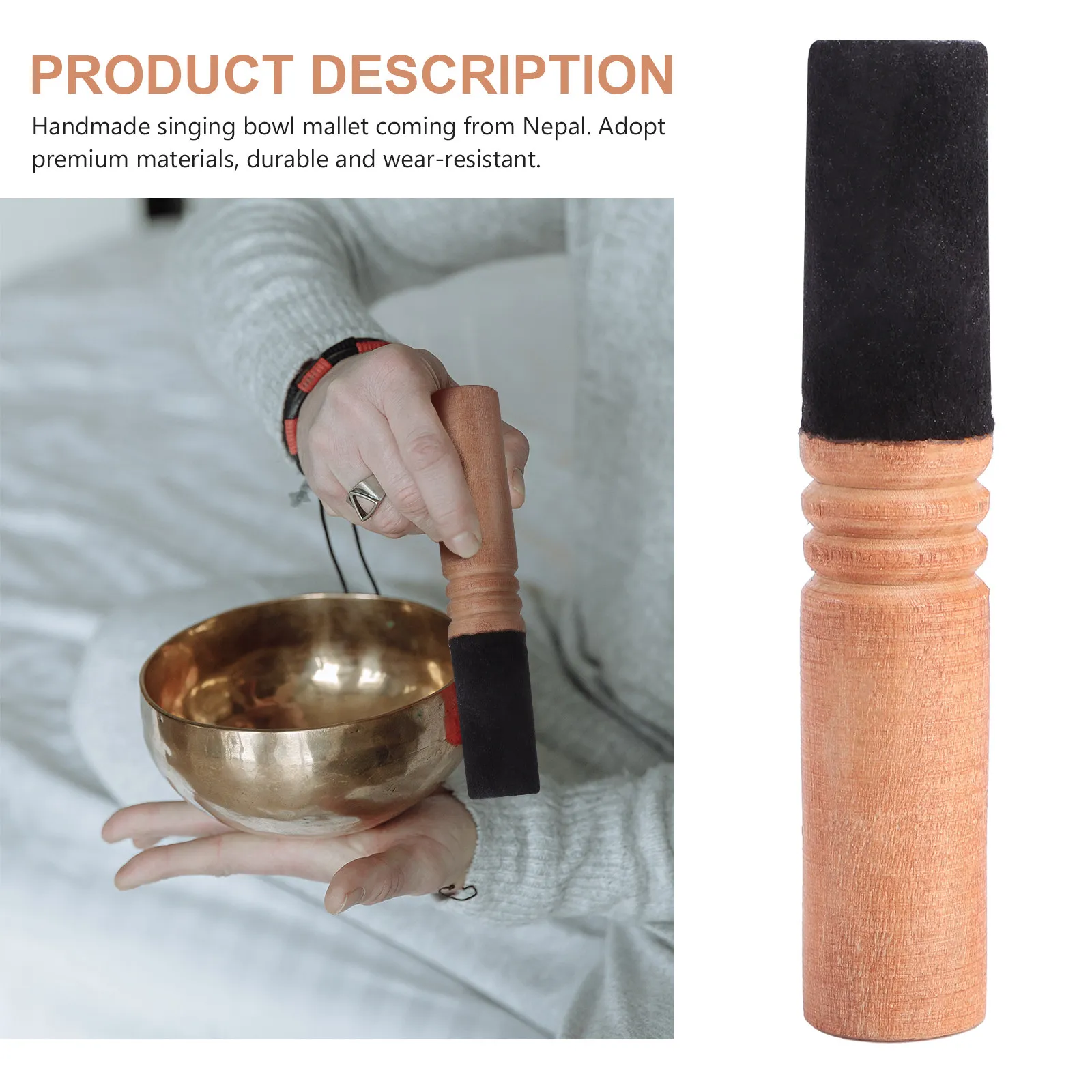 1Pcs Nepal-Made Buddha Sound Bowl Mallet Unique Ergonomic Design Smooth Texture Singing Bowl Striker for Chanting Practice