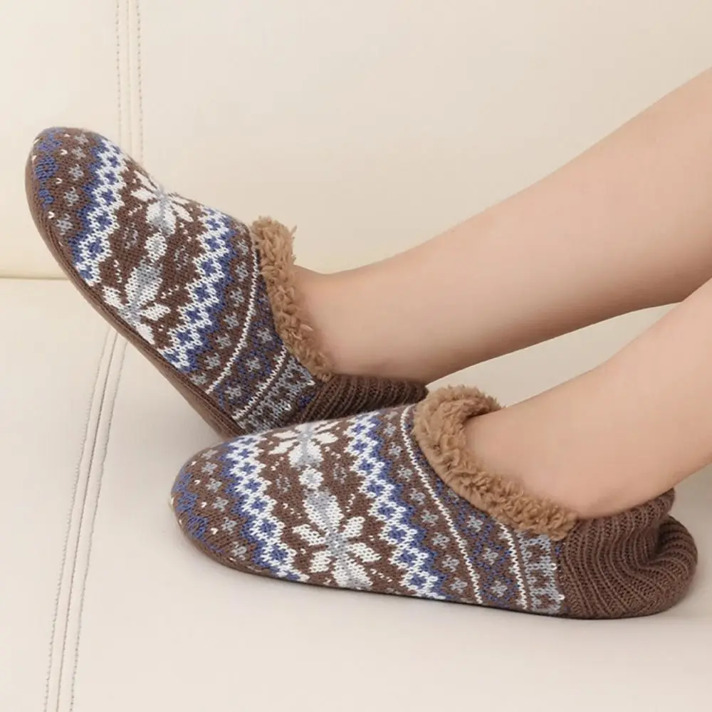 

Fashion Knitted Winter Floor Socks Snowflake Anti-slip Thicken Plush Socks Soft Warm Fleece Sleeping Socks Girls