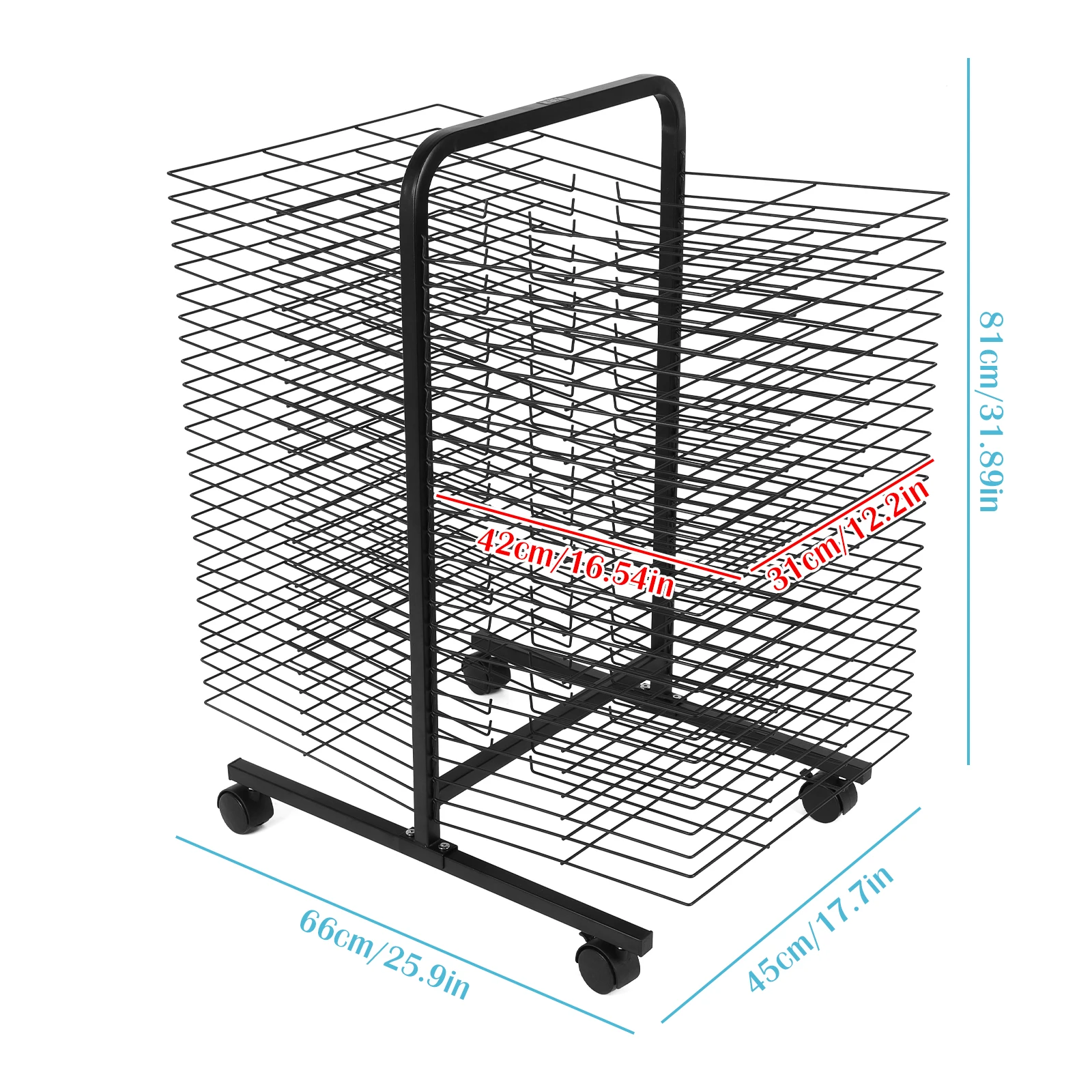 50 Floors Painting Drying Rack Double Sided Mobile Art Storage Organizer with Wheels Rolling Art Rack Cart for Art Studio