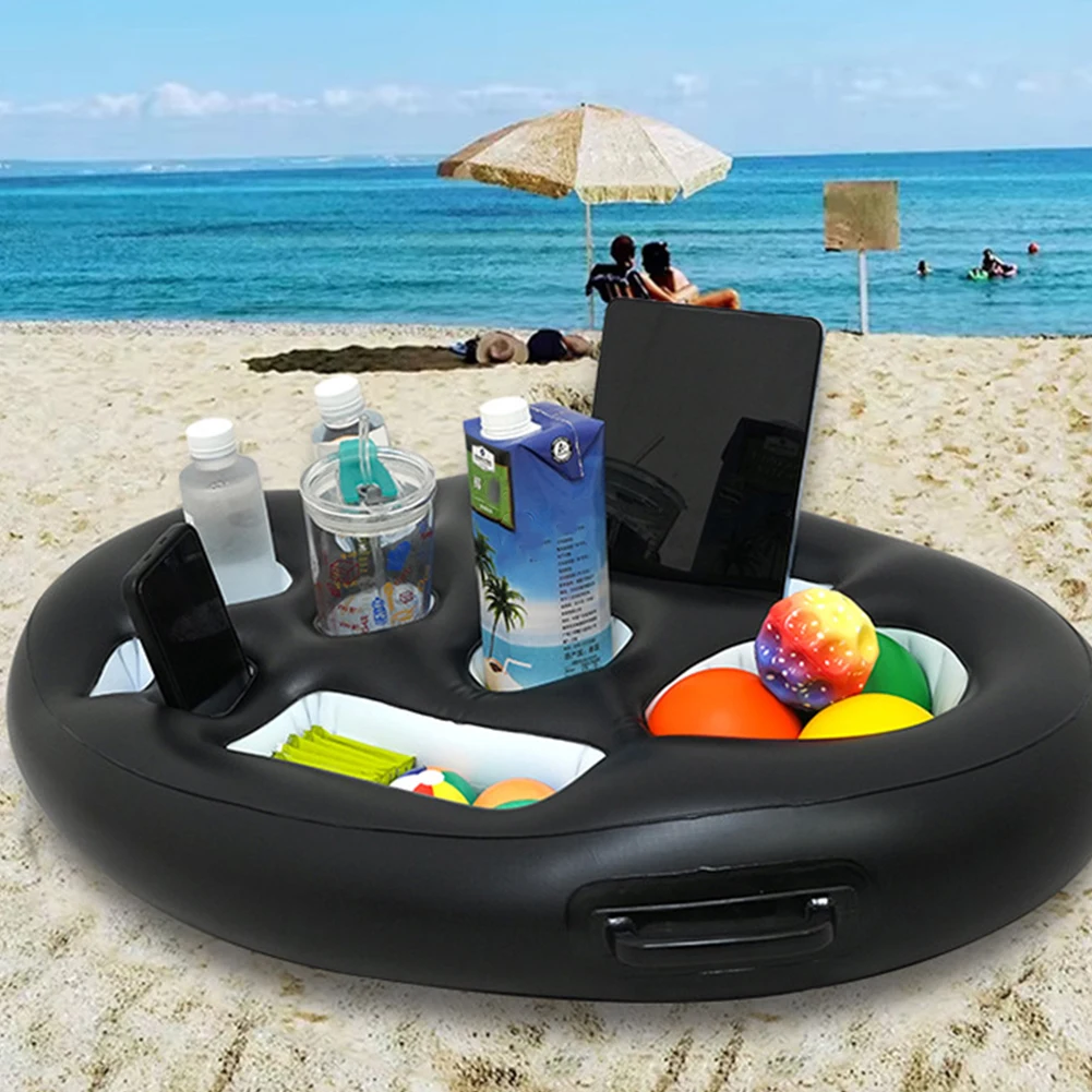 Inflatable Drinks Holder Pool Beer Drink Holder Multifunctional Drinks Cooler Tray PVC Blow Up Cup Coaster for Summer Pool Party