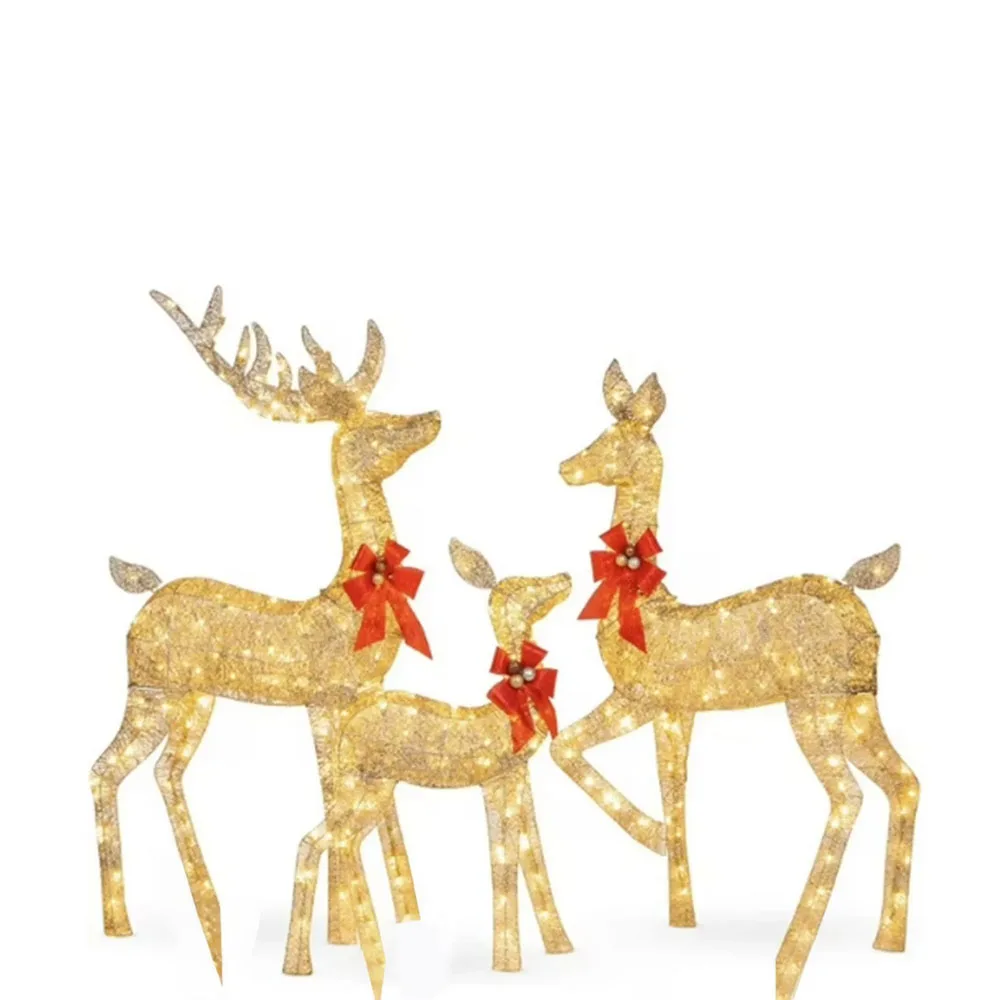 

3PC Outdoor Christmas Reindeer Decorations Acrylic Warm White LED Standing Deer Statue Home Outdoor Yard Decor Reindeer 3Pie Set