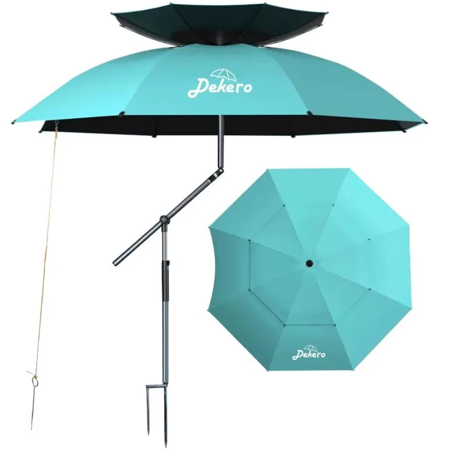 

Beach application, polyester fabric, navy blue, high wind resistance with sand anchor and ventilated canopy