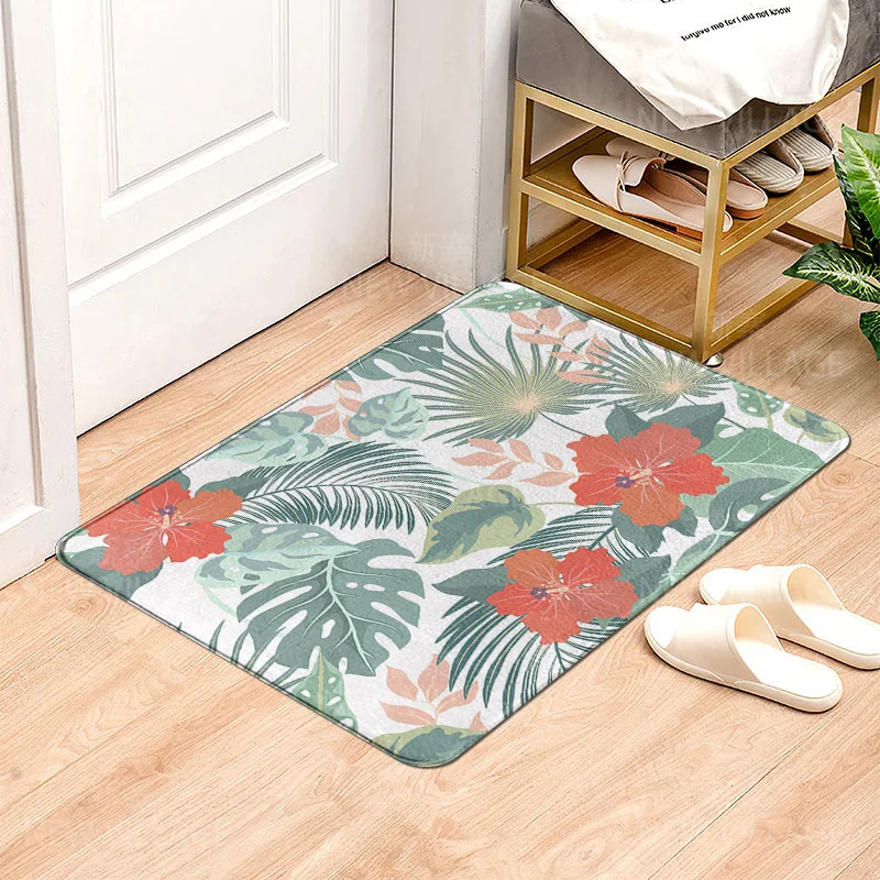 House entrance carpet Home door mat Living Room Bath Foot bathroom non-slip water absorption rugs bath green plant leaf decor