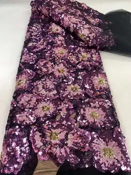 Lüks afrika payetler dantel kumaş 2024 yüksek kaliteli dantel 5 metre nijerya düğün gelin nakış fransız tül elbise dikiş için