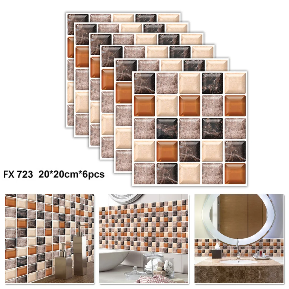 Moisture Proof Wall Tiles Mosaic PVC Staircase Sticker Waterproof 6pcs Adhesive Bathroom Floor Replacement Useful