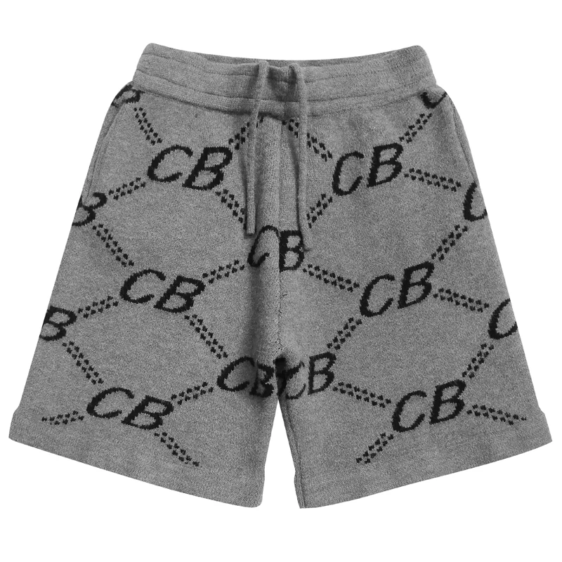 Man Luxury Style Allover Argyle Letter 5 Inch Shorts Drawstring Waist Loose Drape Casual CB Knit Shorts