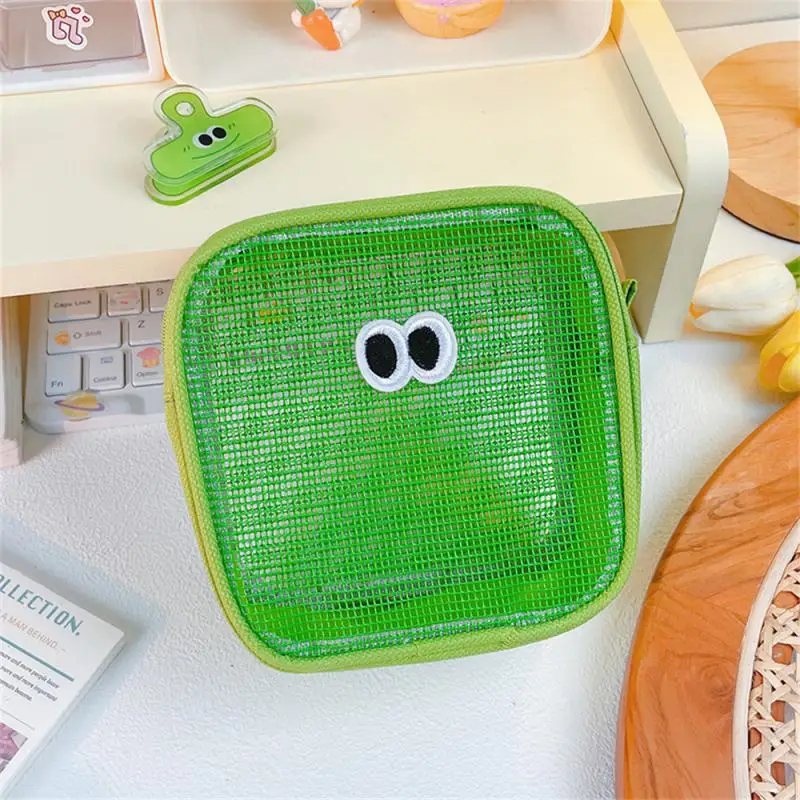 New Candy Color Clear Mesh Cosmetic Bag Cute Big Eyes Make Up Case Kawaii Makeup Pouch Makeup Case Portable Toiletry Storage Bag